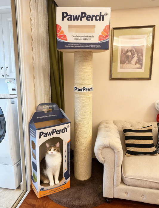 PawPerch® Cat’s Cloud 9 Play Tower: Multi-Level Climber, Scratching Post & Snug Hideaway – Where Kitties Rule the Roost